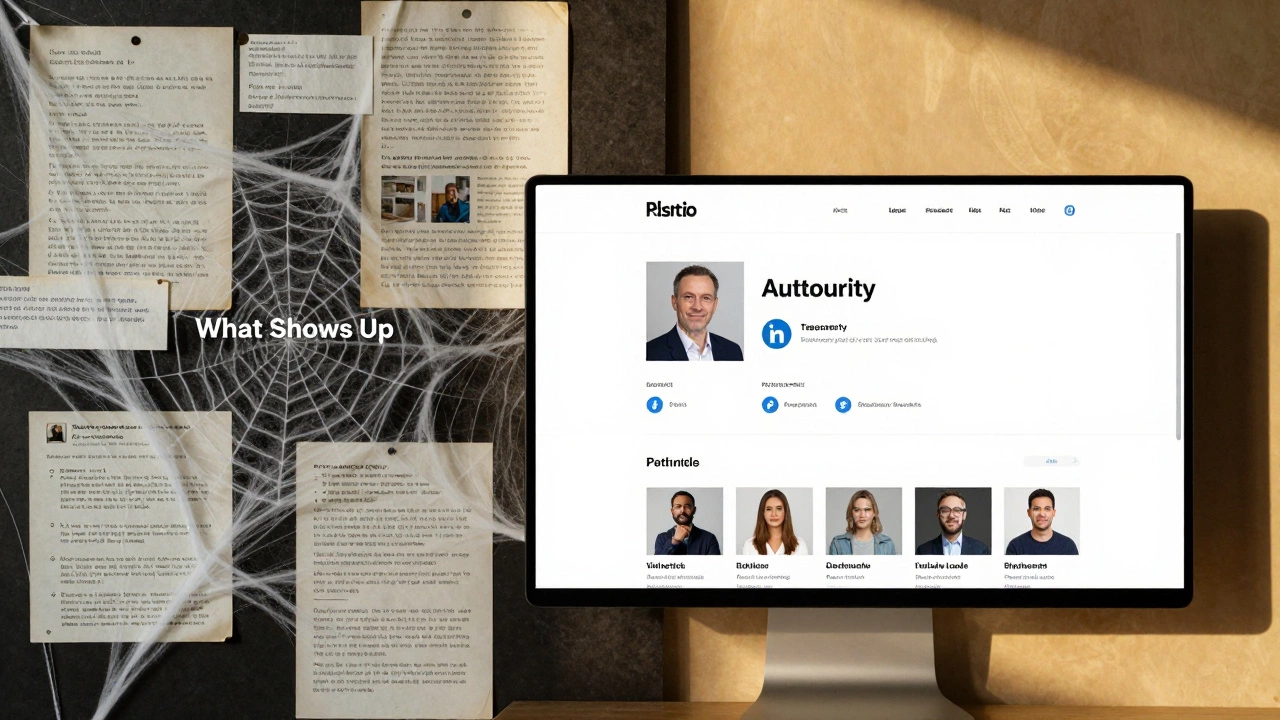 Split screen showing chaotic old web results versus clean professional online profiles.